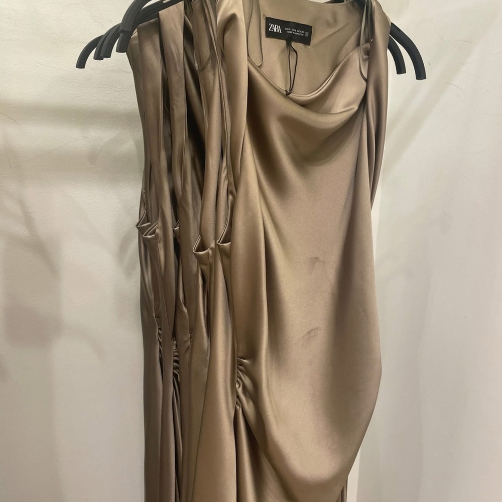 Zara Satin Dress in Olive green